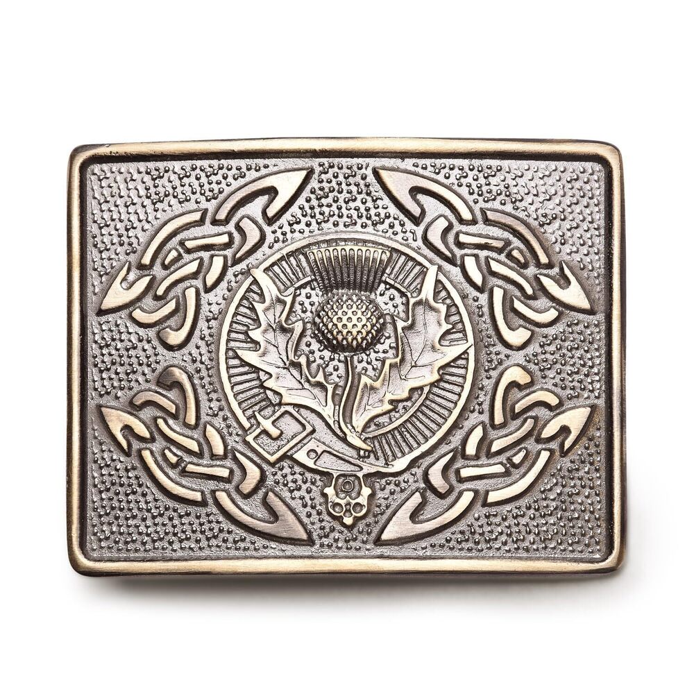 2400 Traditional Scottish Thistle Celtic Knot Kilt Belt Buckle Brass